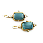 Vintage Blue Topaz Intaglio Crystal Dangle Earrings Antique Style Jewelry