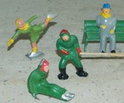 Vintage Lot 9 Barclay Winter Lead Figures Man Bench Ice Skater Boy Pulling Sled