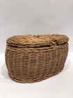 Vintage Sewing Basket Fabric Center Wicker Woven Box Double Lidded 13   x6 5   