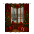 Festive Christmas Shower Curtain With Red Decorations And Gifts