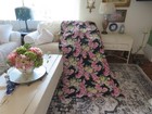 Stunning Hot Pink-ish Plumes On Midnight Black Deco Drama Nubby Barkcloth Fabric