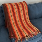Vintage Afghan Blanket 70s Crochet Diamond Pattern Stripes Boho Retro 70x50 Inch