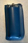 Ili Genuine Leather Double Eyeglass Case With Reader Pouch In Jeans Blue Rfid