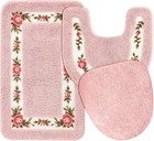 Bathroom Mats Sets 3 Pcs Floral Bath Rug Toilet Lid Cover   U-shaped Toilet Rug