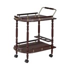 Rolling Serving Bar Cart Wood Cherry Finish Trolley Storage Shelf Wine Rack