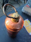 Vintage Handcrafted Copper Flask   Container With Brass Top   Ring Handle