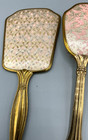 4 Pc Vintage Vanity Hand Held Mirror Brush Comb Set Metal Gold Toned
