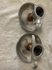 2 Vintage Wooden Aluminum Mid-century Modern Danish Style Candlestick Holders