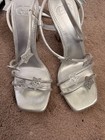 Gb Silver Star Square Toe Strappy Heels Prom Shoes Womens Size 9