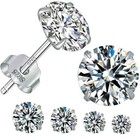 925 Sterling Silver Stud Earrings Studs Cubic Zirconia Women Men Cz Round Gift