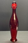 Rare Red Glass Decanter Round Glass Cork Stopper 17  Tall  Made In Spain