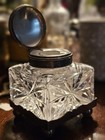Antique Crystal Glass Ink Well With Silverplate Base And Lid