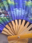 Asian Blue Silk Folding Hand Fan  Hand Painted Vintage Bamboo And Silk
