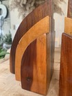 Mcm Art Deco Layered Solid Wood Bookends Pair Medium Tone Vintage Home Decor