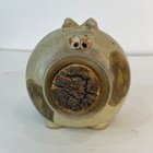 Vtg Studio Pottery Ceramic Piggy Bank Cork Nose Brown Spot Folk Art Handmade Pig