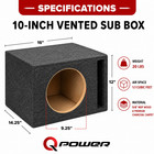 Qpower Qsbass10 Single 10  Ported Vented Enclosure Car Audio Subwoofer Box