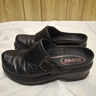 Klogs Black Leather Womens 7m Buckle Mules Slip On Clogs Occupational Shoes