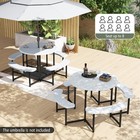Round Picnic Table Bench Set W  4 Benches Umbrella Hole Patio Lawn Outdoor White