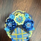 Handmade Beaded Motanka Doll Brooch Ukrainian Amulet Folkart Jewelry Blue Yellow