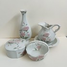 Vintage St  Michael Porcelain 3d Rose Vase Trinket Box Basket And Pitcher Set