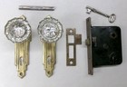 Antique Vintage Door Set Art Deco Backplates Glass Knobs Mortise Lock Key