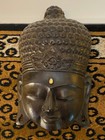 Large Vintage Wood Hand Carved Buddha Head Statue 24 Inches Tall