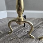 Antique Pair Brass Fireplace Andirons With Cast Iron Billets 17  Tall X 5  Long