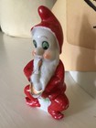 Vintage Elf Pixie Gnome Playing Gold Trumpet Red On Stump Green Eyes Japan 4   