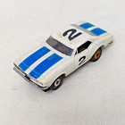 Vtg Aurora Tjet Chevy Camaro Slot Car White W  Blue Stripes Non Running Chassis