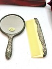 Vtg Small Hand Held Vanity Mirror And Comb Set Silver Plated Godinger W  Bag