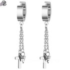 2pcs Men Women Cross Spike Drop Dangle Huggie Hoop Stainless Steel Stud Earrings