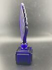Vintage Czech Art Deco Flame  feather Top Cobalt Blue Perfume Bottle 053113