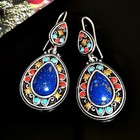 Earrings Silver And Gold Lapis Blue Stone Drop Dangle Teardrop Artisan