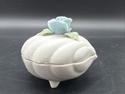 Vtg Small Clamshell Blue Rose Porcelain Jewelry Trinket Box 3x3 Petal Broken