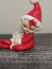2 Vintage Lefton Christmas Pixie Elves Candle Hugger Japan Ceramic Off