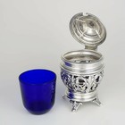 Antique French Sterling Silver Mustard Pot Cobalt Blue Glass Liner