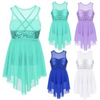 Lyrical Dance Costume Kids Girls Sequins Criss-cross Back Ballet Leotards Dress