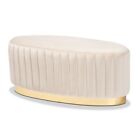 Oval Ottoman Beige Gray Blue Padded Velvet Gold Pu Base Glam Luxe Channel Tufted