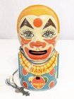 Vtg 1930s J Chein Scary Tin Litho Mechanical Clown Bank W  Stopper   Key Working
