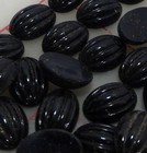 72 Vintage Glass Corrugated Oval Cabochons Jet Black 14mm X 10mm Flat Back