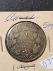 1907 Canada 50 Cents Silver Coin - Low Mintage 300 000  0374