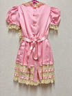 Vintage Handmade Pink Satin And Lace Dress For Girls  Size 6   7 Years