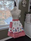 Kitchen Apron W pocket From Vtg Tablecloth W vtg Holland Print red Gingham Trims