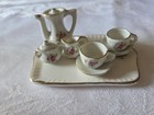 Miniature Tea Set Hand Painted Porcelain Dollhouse Size Pink Rose Gold Vintage