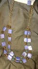 Periwinkle Blue Glass Bead And Gold Tone Metal Necklace And Earring Set
