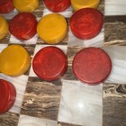 Vtg 26 Bakelite Catalin Red Butterscotch Marbled Swirl Backgammon Chips 1 25 