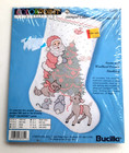 2 Vintage Bucilla Colorpoint Paint Stitching Christmas Stockings Santa Tree Gift