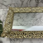Vintage 70s Filigree Trim Mirror Tray Square Gold Ornate Vanity Regency Cottage