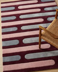 Hand-tufted Wool Area Rug  Burgundy Pink Abstract Stripes  Modern Geometric Rug