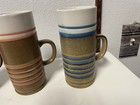 Vintage Japan Skinny Ceramic Mug Stripes  Mid Century Stoneware Cups Set Of Four